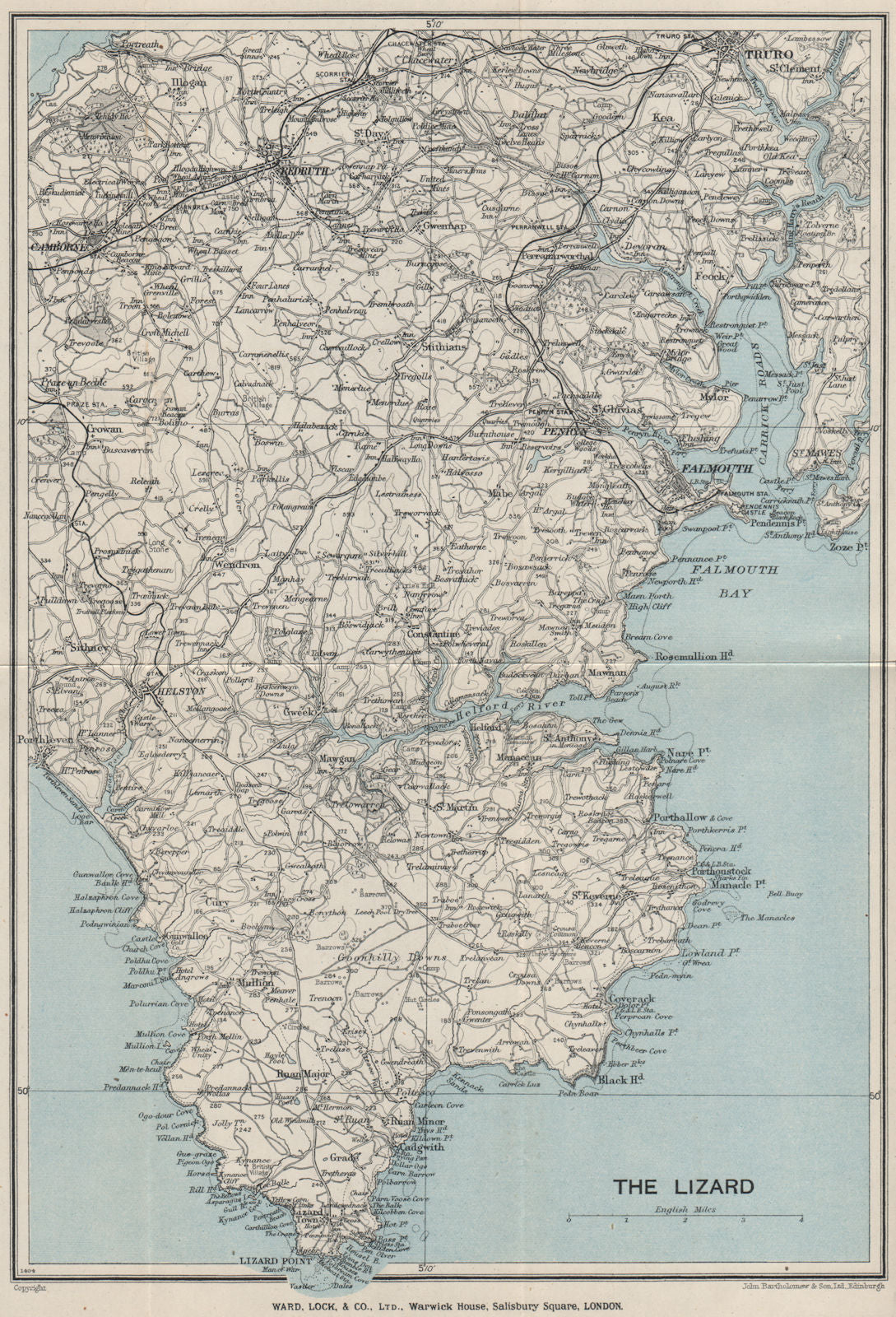 THE LIZARD topo map. Helston Falmouth Helford River Cornwall. WARD LOCK 1930